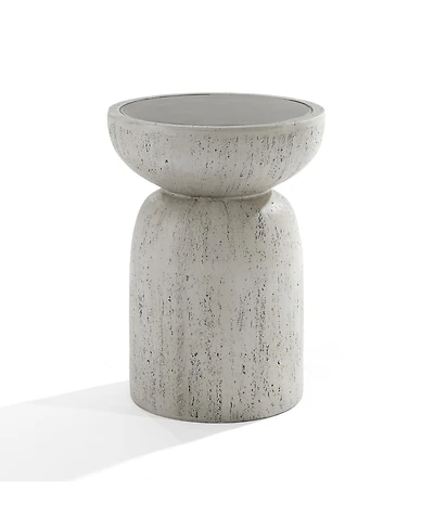LuxenHome Rustic Off White and Gray Round -Inch Tall MgO Side Table