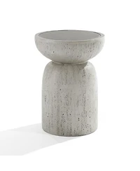 LuxenHome Rustic Off White and Gray Round 19.7-Inch Tall MgO Side Table, Indoors and Outdoors
