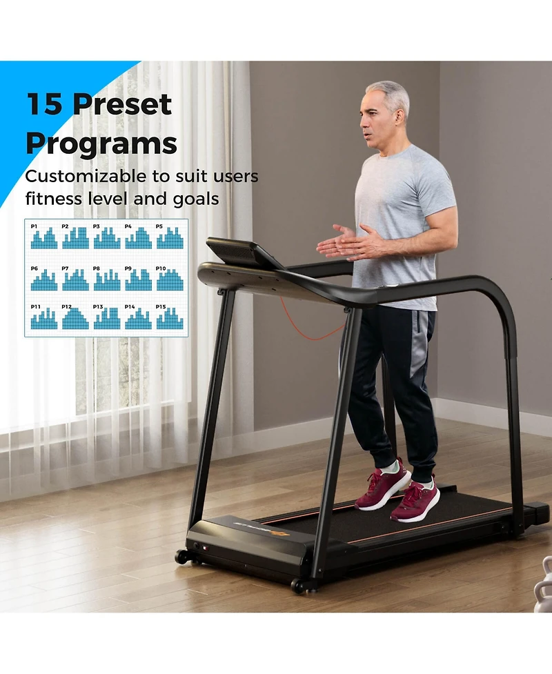 Costway 2.5 Hp Walking Treadmill with Long Handrails for Seniors Pulse Sensors Led Display