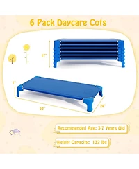 6 Pack Stackable Daycare Cots with Easy Lift Corners Heavy-Duty Metal Frame Kids