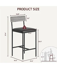 Bar Stools Set of 4, Upholstered Counter Height Bar Stools with Backrest and Footrest, Kitchen Barstools for Island, Counter Bar, Easy Assembly