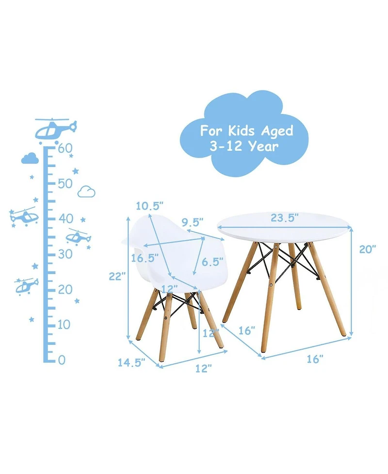 Gouun 3 Pieces Kid's Modern Round Table Chair Set