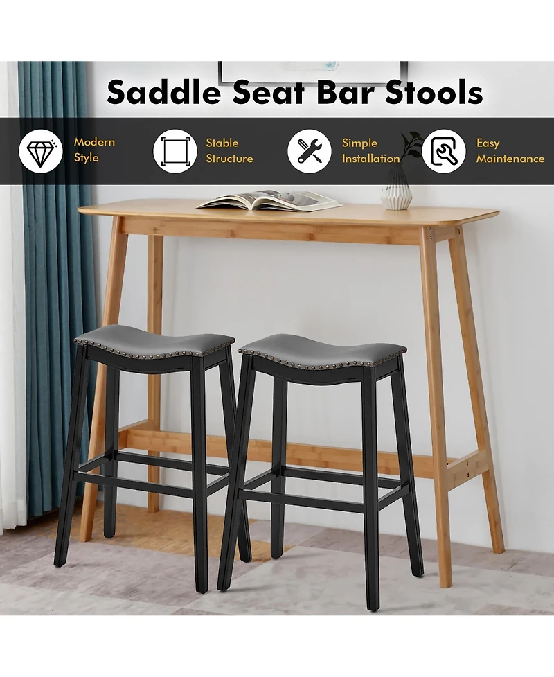 Gymax Set of 4 Saddle Bar Stools Height Kitchen Chairs w/ Rubber Wood Legs