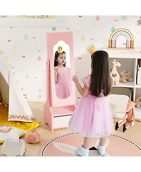 Costway Kids Vanity Set Princess Makeup Dressing Table & Chair Set with Jewelry Armoire