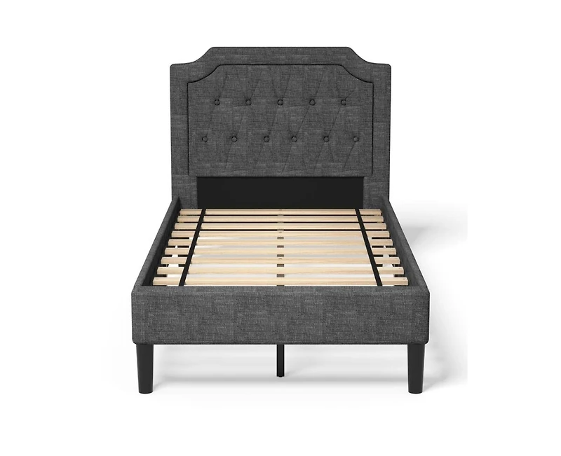 Linen Twin Upholstered Platform Bed Frame with Headboard and Mattress Foundation