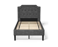Linen Twin Upholstered Platform Bed Frame with Headboard and Mattress Foundation