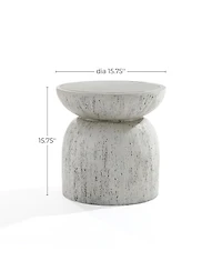 LuxenHome Rustic Off White and Gray Round 15.75-Inch Tall MgO Side Table, Indoors and Outdoors