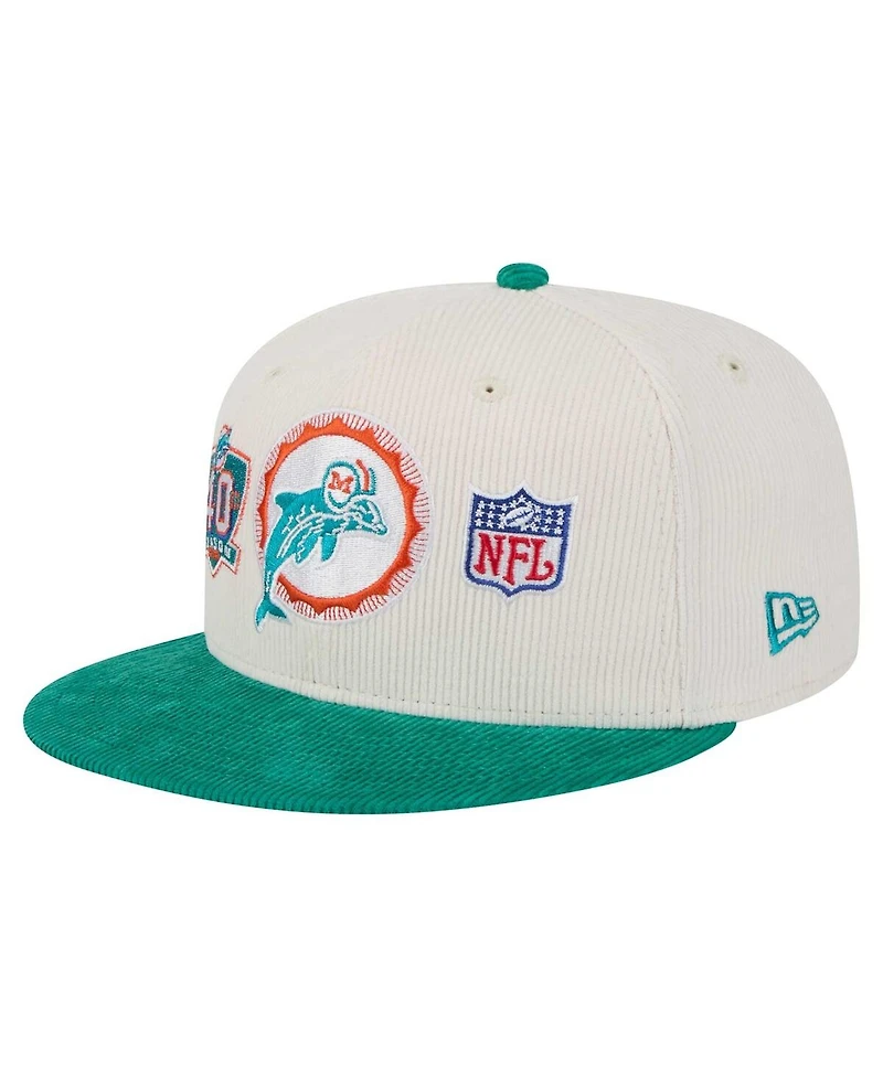 New Era Men's Cream/Aqua Miami Dolphins Throwback Corduroy 59FIFTY Fitted Hat