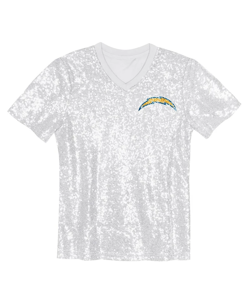 Outerstuff Big Girls Justin Herbert Powder Blue Los Angeles Chargers Sequin V-Neck Fashion Jersey