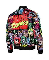 Chalk Line Men's Black Marvel Villains Heads Fanimation Satin Full-Snap Jacket