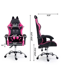 Dyhome Faux Leather Gaming Chair with Cat Paw Lumbar Cushion and Ears, Ergonomic Computer Chair, Reclining Pc Game