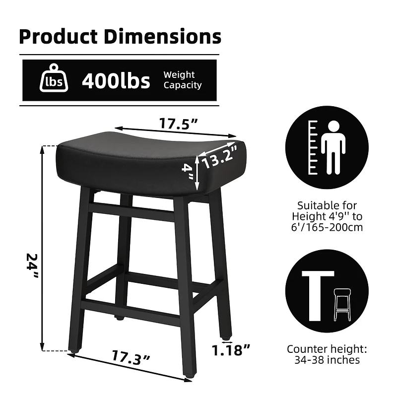 Dyhome Bar Stools Set of 2, 28 Inches Modern Counter Height with Curved Back Metal Legs, Upholstered Tall Barstools for Kitchen Island, Caf