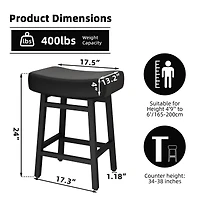 Dyhome Bar Stools Set of 2, 28 Inches Modern Counter Height with Curved Back Metal Legs, Upholstered Tall Barstools for Kitchen Island, Caf