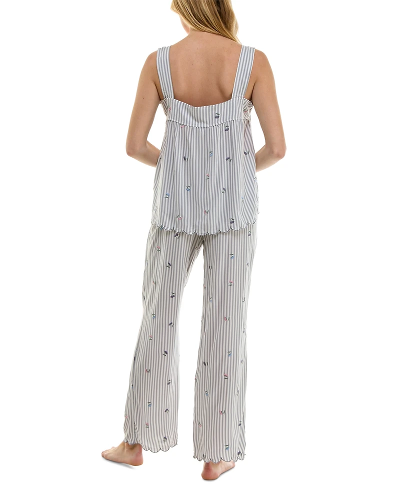 Roudelain Women's Embroidered Striped Pajama Set