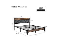 gaomon King Size Bed Frame,Upholstered Headborad with Storage and Charing Station, Tufted Design, Steel Slats Support, No Box Spring Needed, Easy Asse