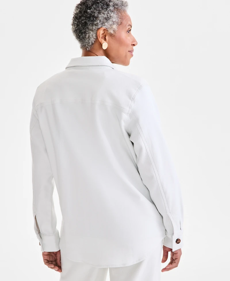 Style & Co Petite Dobby Long-Sleeve Button-Front Shacket, Exclusively at Macy's
