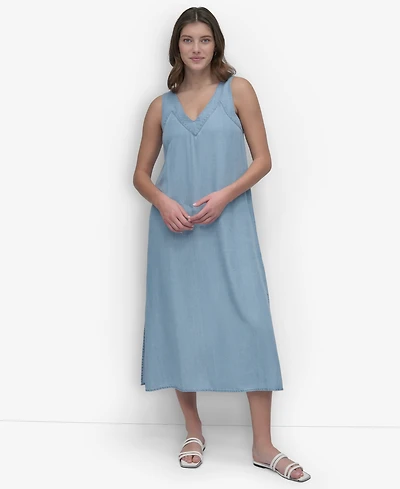 Dkny Women's Sleeveless V-Neck Side-Slit Dress