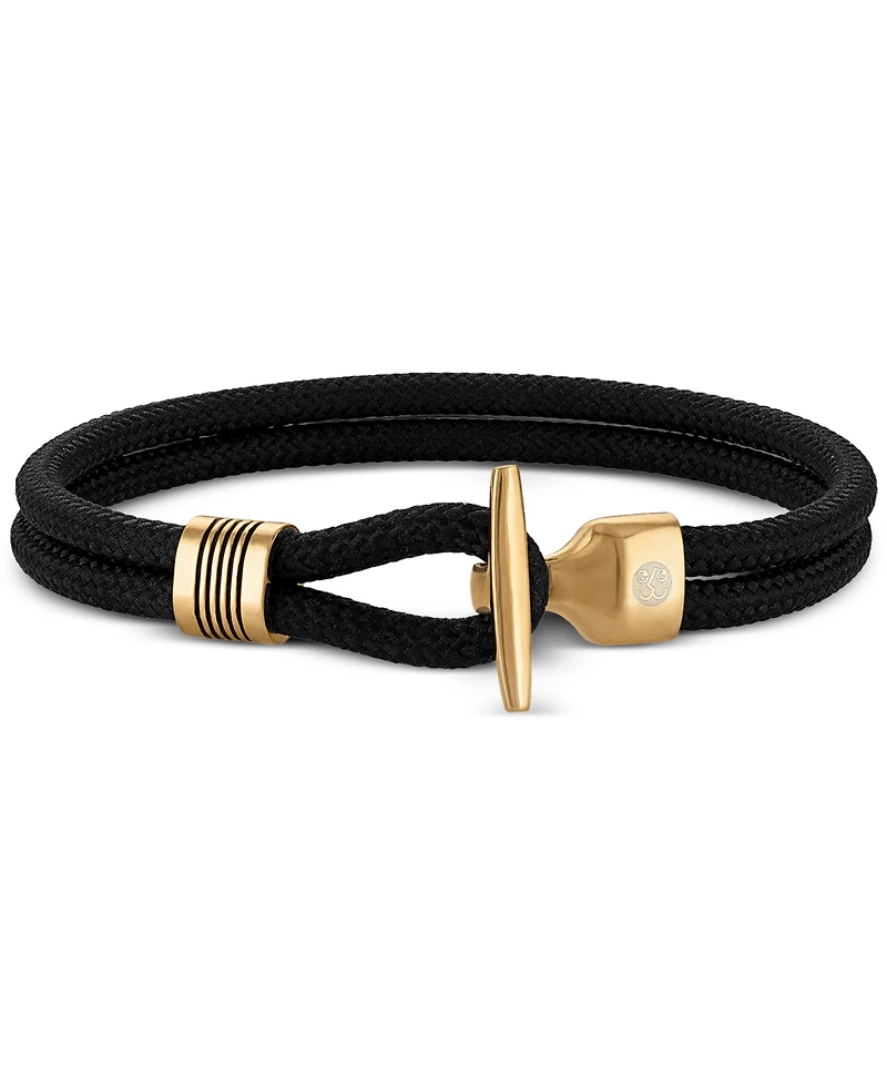 Esquire Men's Jewelry Black Cord Toggle Bracelet in Gold-Tone Ion-Plated Stainless Steel, Exclusively at Macy's