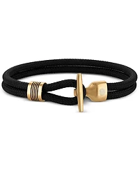 Esquire Men's Jewelry Black Cord Toggle Bracelet in Gold-Tone Ion-Plated Stainless Steel, Exclusively at Macy's