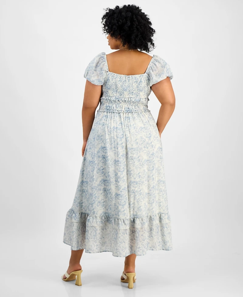 And Now This Trendy Plus Size Puff-Sleeve Floral Maxi Dress, Exclusively at Macy's
