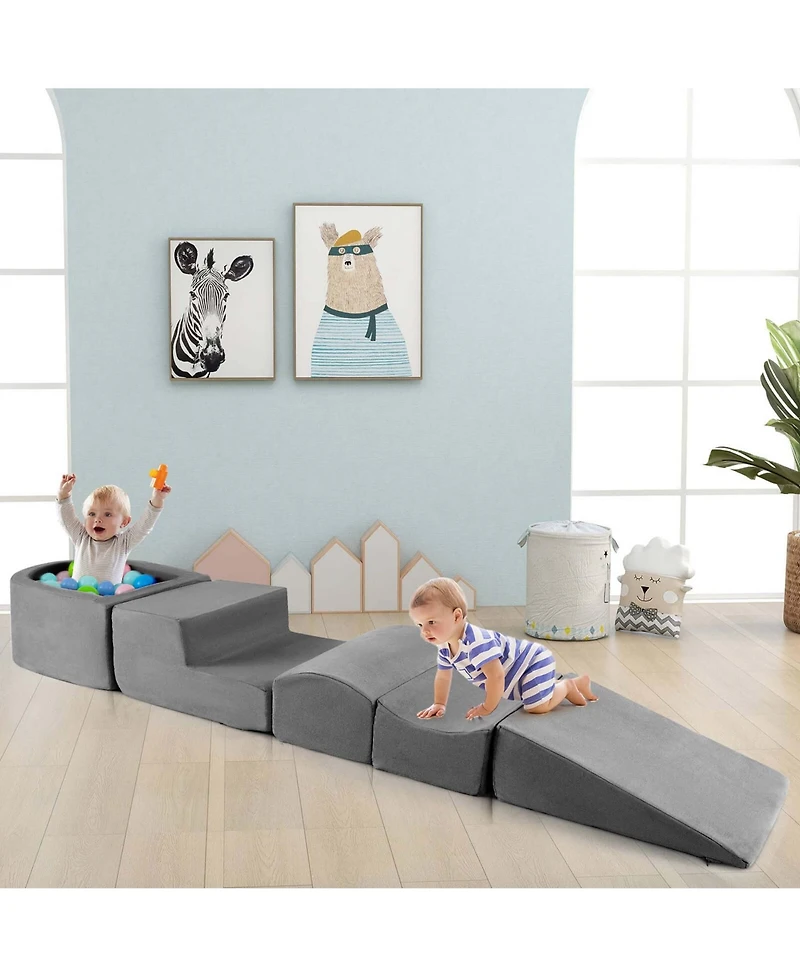 5PCS Climb and Crawl Playset with Ball Pit for Kids Zippers for Playroom