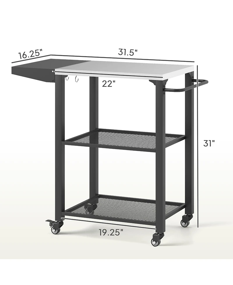 Outsunny 3-Shelf Outdoor Grill Cart Table with Foldable Side Table,