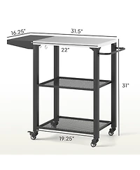 Outsunny 3-Shelf Outdoor Grill Cart Table with Foldable Side Table,