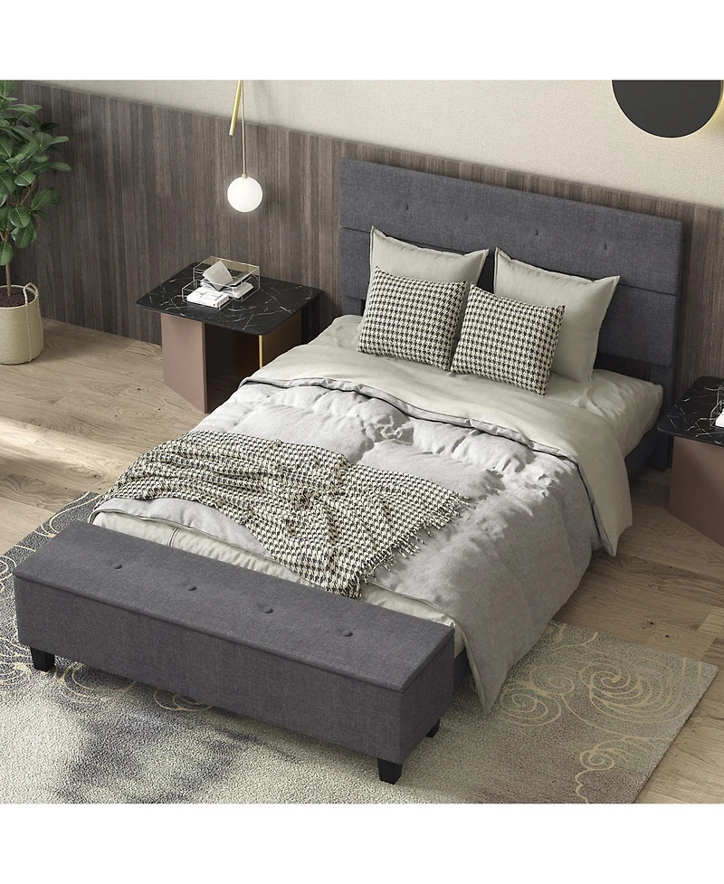 Full-Size Upholstered Bed Frame with Built-in Ottoman Storage