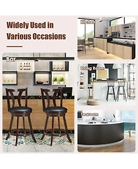 Gymax Set of 2 Swivel Bar stool 24'' Counter Height Leather Padded Dining Kitchen Chair