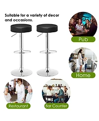 Gymax Set of 2 Adjustable Round Leather Seat Hydraulic Swivel Bar Stool