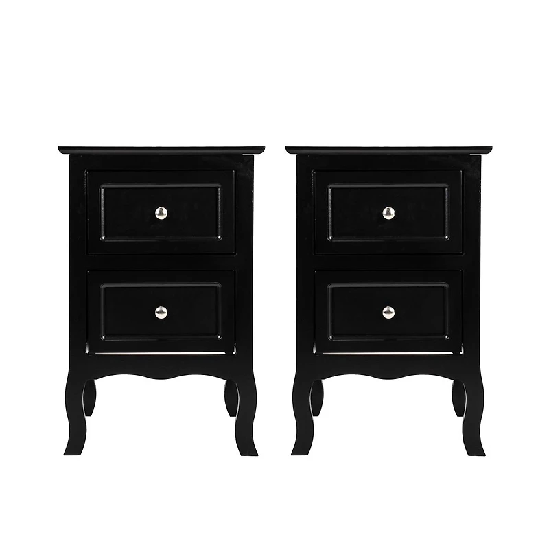 Slickblue 2pcs Country Style Two-Tier Night Tables Large Size Black (Same model: 46330063)