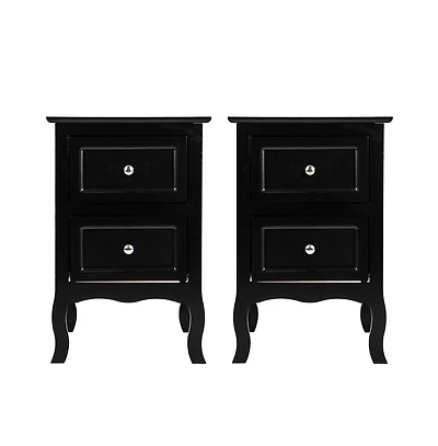 Slickblue 2pcs Country Style Two-Tier Night Tables Large Size Black (Same model: 46330063)