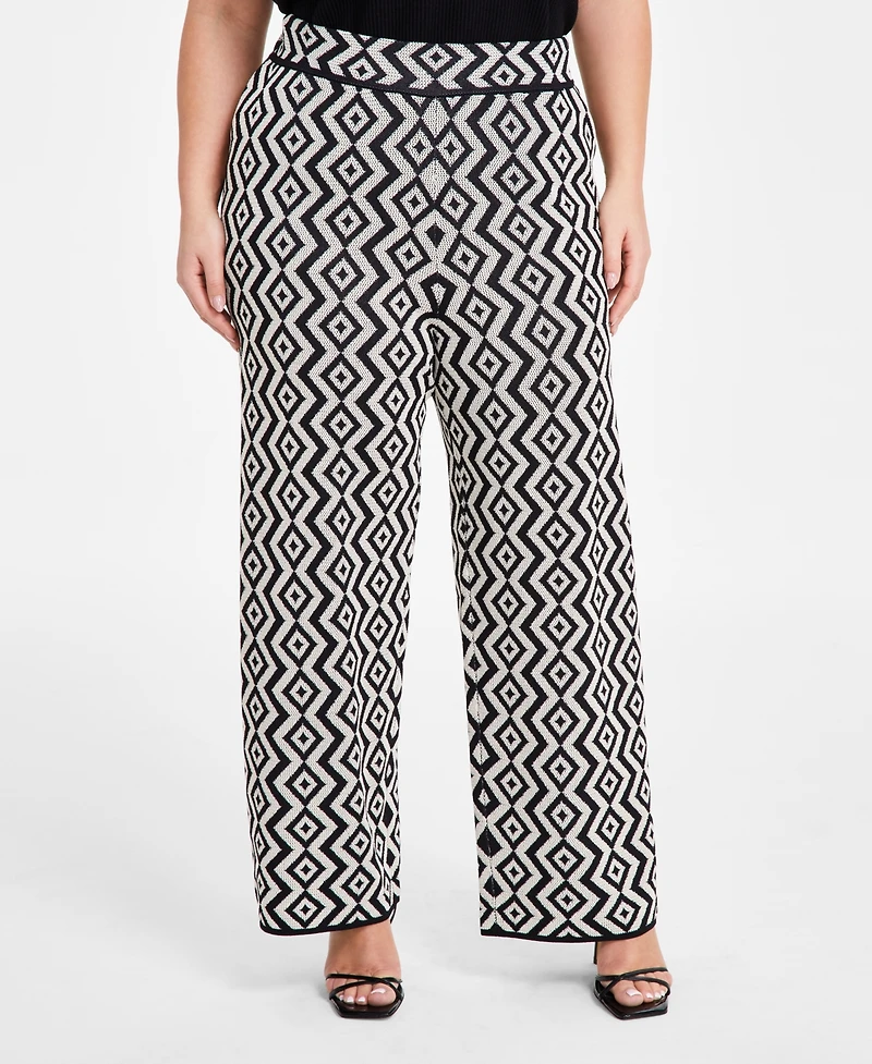 Nina Parker Plus Size Geo-Print Straight-Leg Sweater Pants