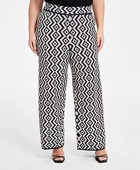 Nina Parker Plus Size Geo-Print Straight-Leg Sweater Pants
