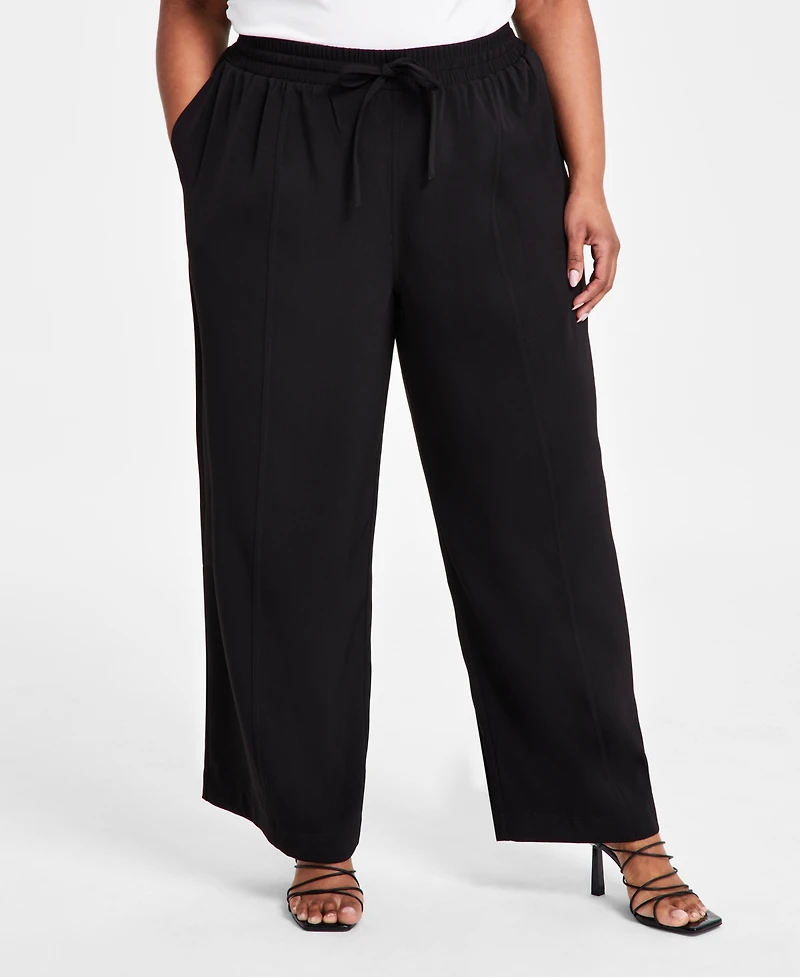 Nina Parker Plus Drawstring-Waist Wide-Leg Pants
