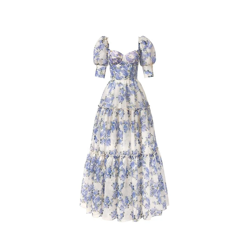 Milla Women's Hydrangea Feminine voluminous sheer sleeves dress