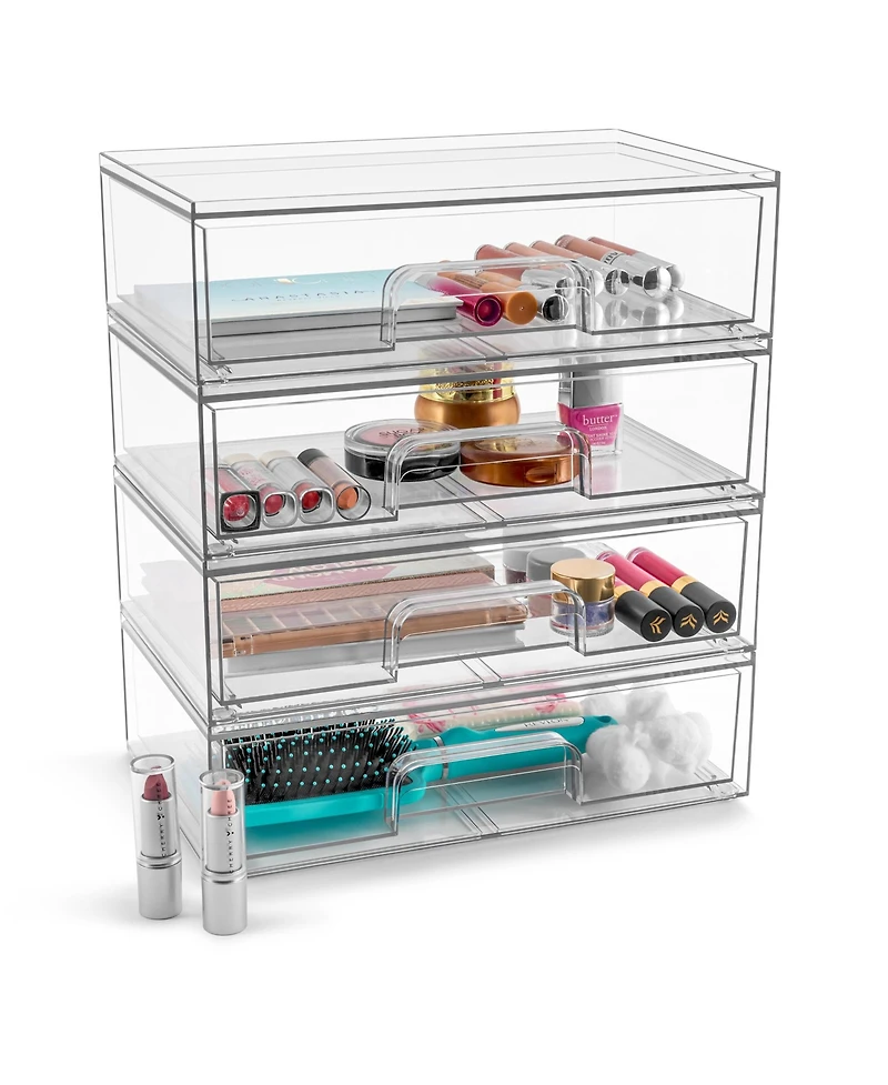 Sorbus 4 Pack Clear Acrylic Drawer Organizers - Makeup Case Pull-Out Drawers (12.1 Wide)