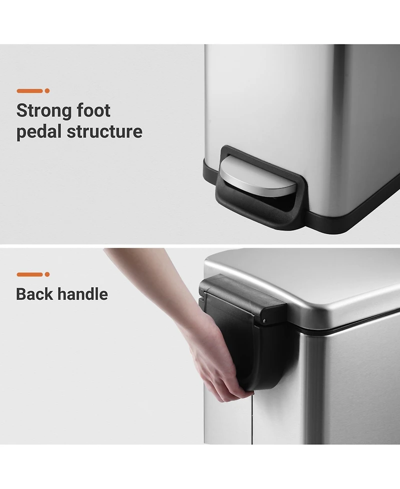11.9 Gallon/ 45 Liter + Two 1.6 Gallon/6 Liter Rectangular Step-on Trash Can Set For Bathroom and Kitchen