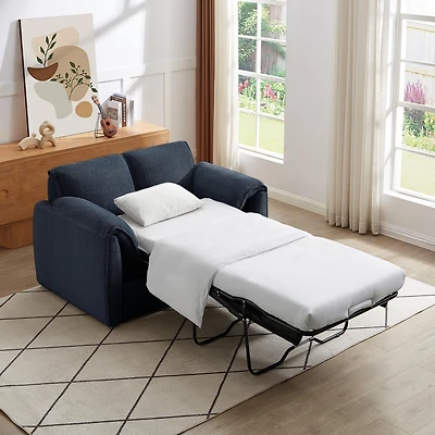 Chenille Sofa Bed - Modern Convertible Couch with Plush Comfort and Durable Design for Living Room and Bedroom, (Blue)
