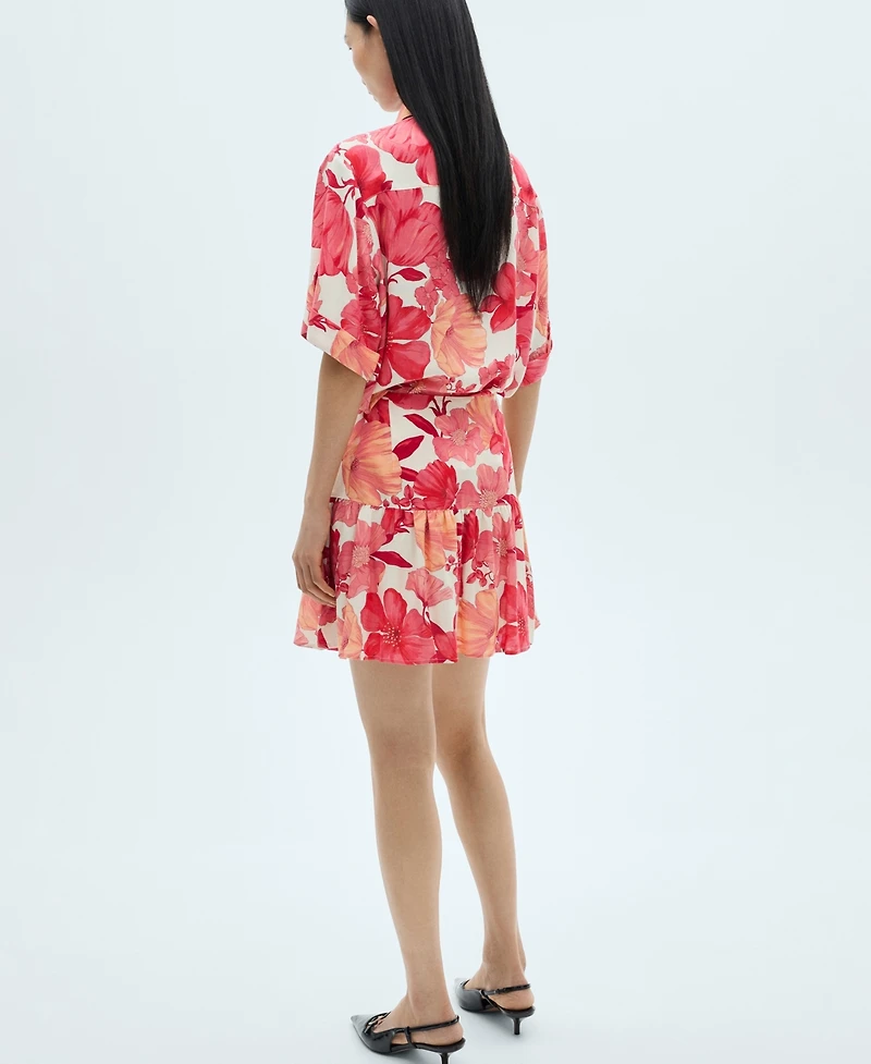 Mango Women's Floral Ruffle Skirt