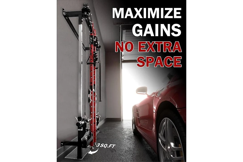 Mikolo Folding Squat Rack, Wall Mounted Power Rack with Cable Crossover Machine & Lat Pull Down, Power Cage with 5 Adjustable Function Modes, Garage &