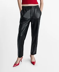 Mango Women's Leather-Effect Elastic Waist Pants