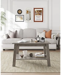gaomon Coffee Table, Coffee Table for Living Room, Modern Farmhouse Coffee Table with Storage Shelf, 2-Tier Living Room Table Rectangular Center Table