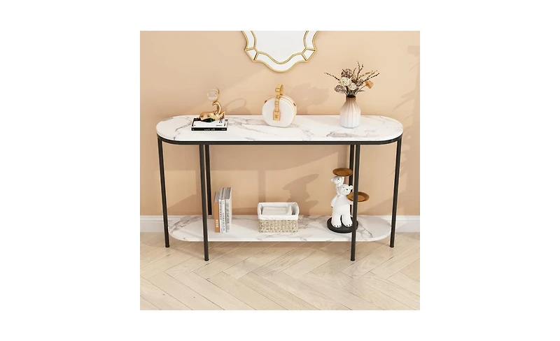 Slickblue Console Table 2-Tier Narrow Entryway with Storage Shelves, Faux Marble for Living Room, Bedroom