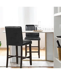 Gymax Set of Bar Stools Pvc Leather Counter Height Chairs for Kitchen Island