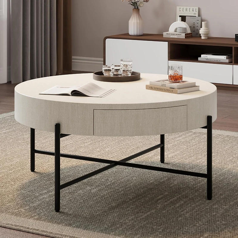 Coffee Table with Drawers Round Center Table