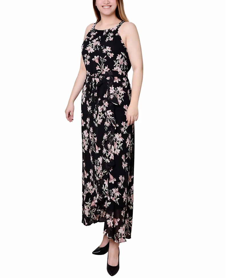 Ny Collection Petite Halter Front Chiffon Maxi Dress