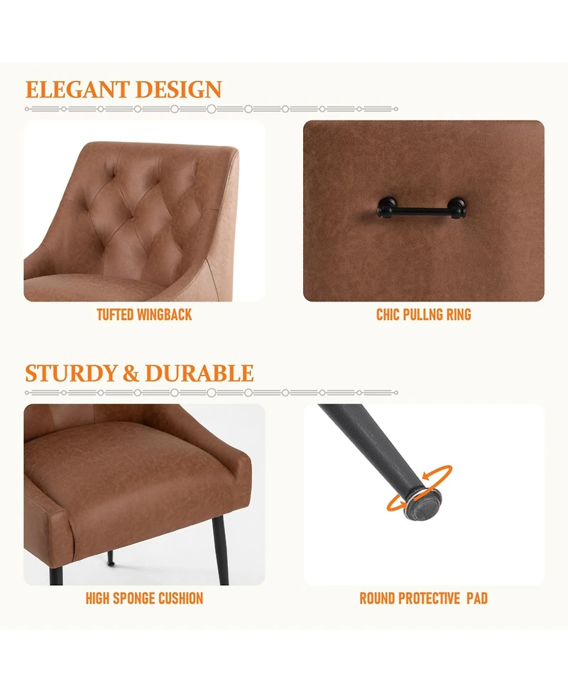 Dyhome Modern Upholstered Dining Chairs Set of 4, Mid Century Kitchen Side with 5.12” Cushions and Back Pull Rod for Kitchen, Living Roo