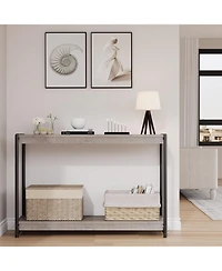 gaomon 2-Tier Entrance Tables, Farmhouse Entryway Table, 39.5"Console Table With Storage, Slatted Style 2-Tier Sofa Table With Shelf, Rustic Console T