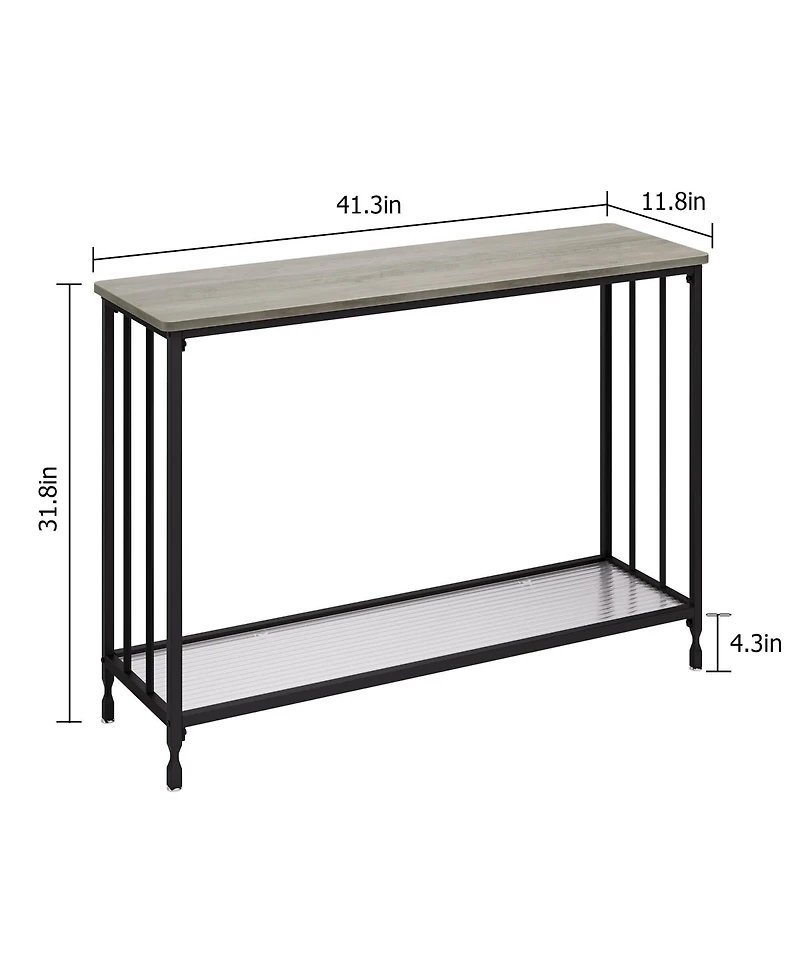 gaomon 41.5 Inch Narrow Console Table, 2-Tier Entryway Table with Glass Shelf and Metal Frame, Industrial Hallway Table for Living Room Bedroom Foyer